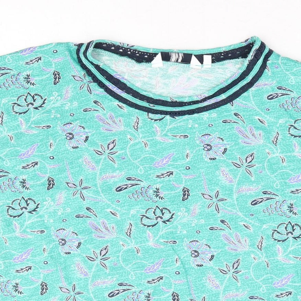 EWM Womens Green Floral 100% Cotton Basic T-Shirt Size 10 Round Neck