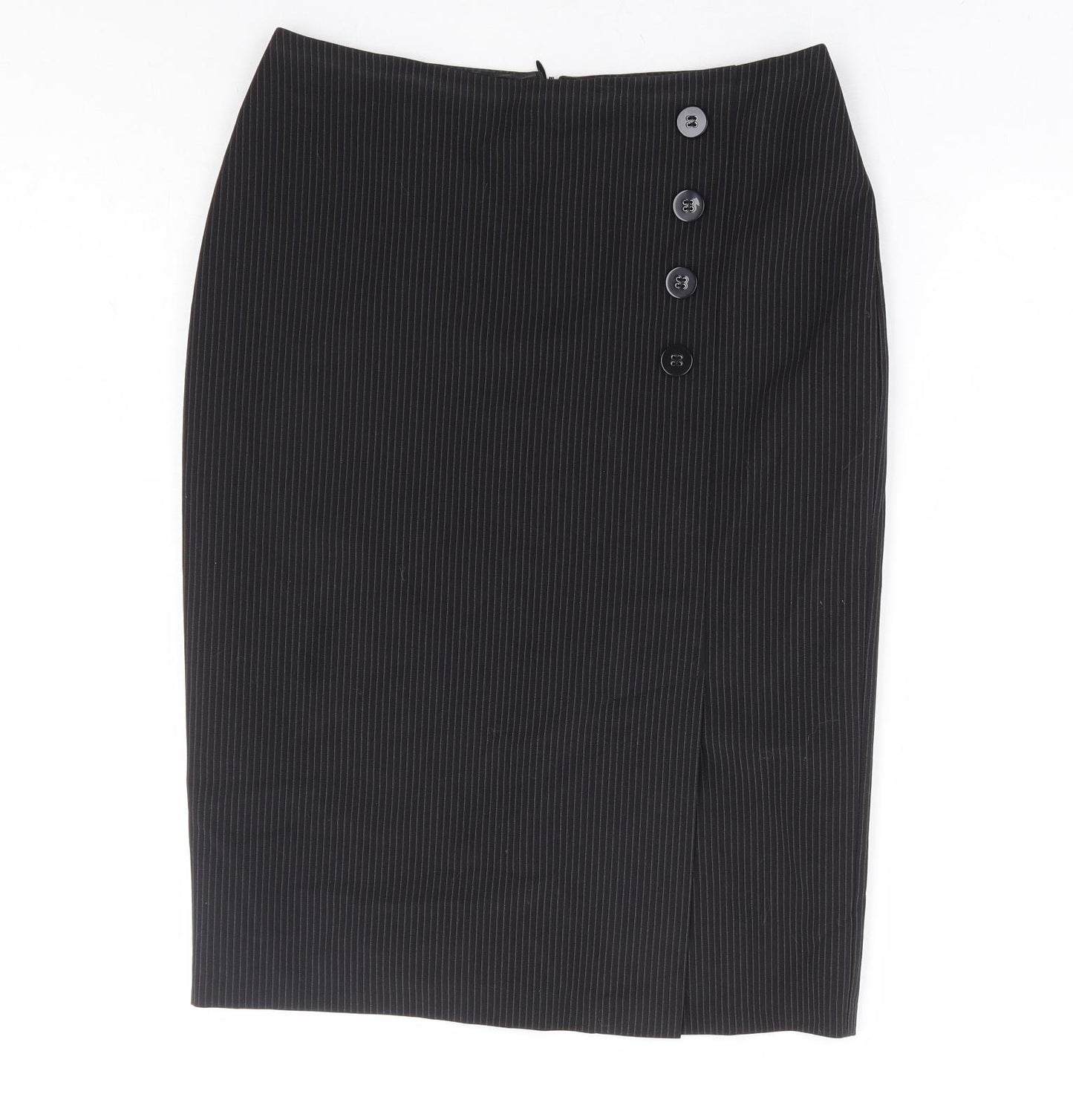 Marks and Spencer Womens Black Striped Polyester Straight & Pencil Skirt Size 8 Zip