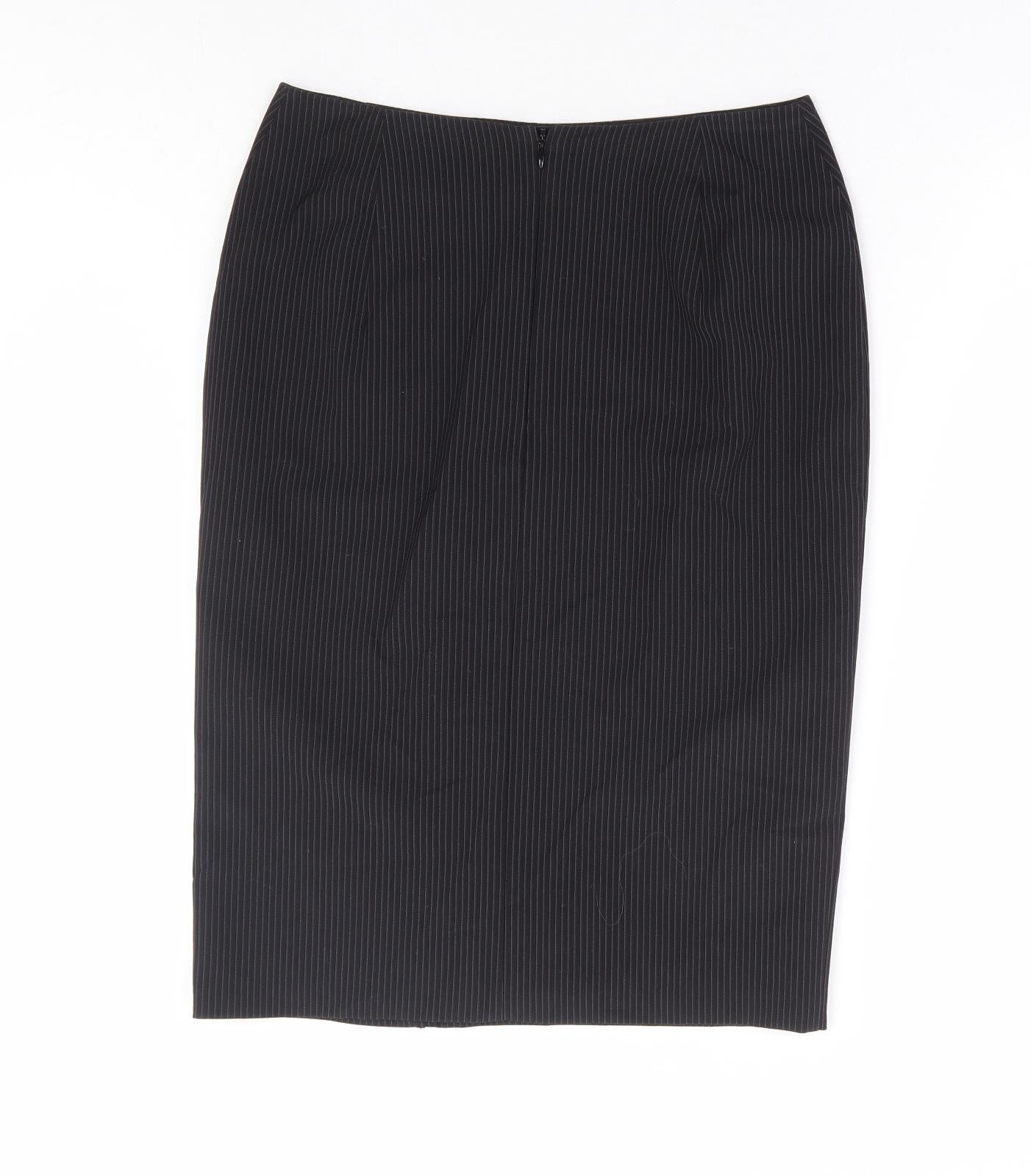 Marks and Spencer Womens Black Striped Polyester Straight & Pencil Skirt Size 8 Zip