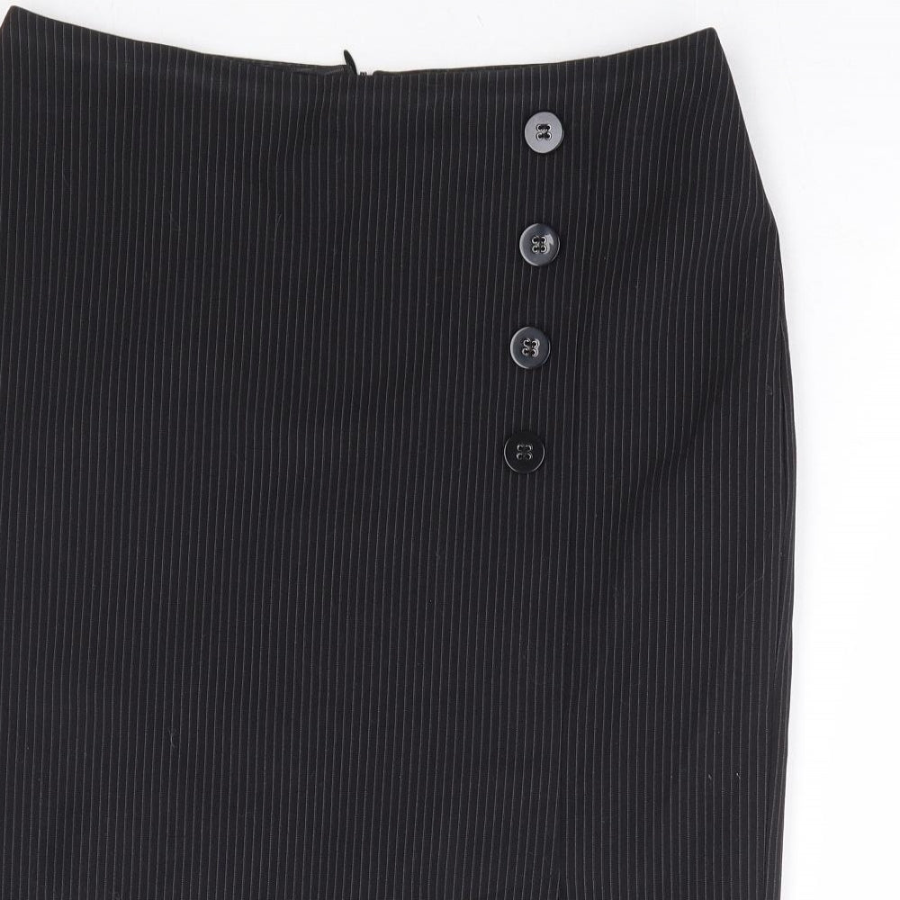 Marks and Spencer Womens Black Striped Polyester Straight & Pencil Skirt Size 8 Zip