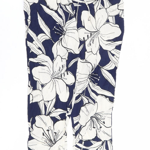 F&F Womens Blue Floral Viscose Harem Trousers Size 6 L25 in Regular Drawstring - Ankle Grazer
