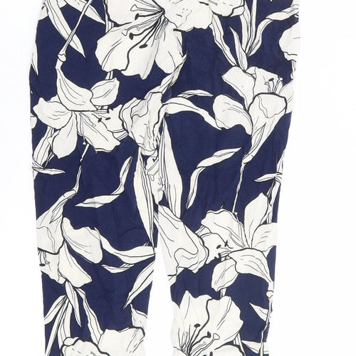 F&F Womens Blue Floral Viscose Harem Trousers Size 6 L25 in Regular Drawstring - Ankle Grazer