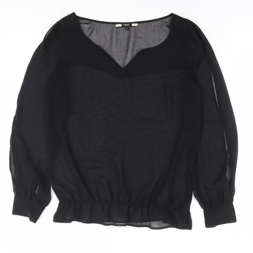 NEXT Womens Black Polyester Basic Blouse Size 10 V-Neck - Split Sleeve Detail