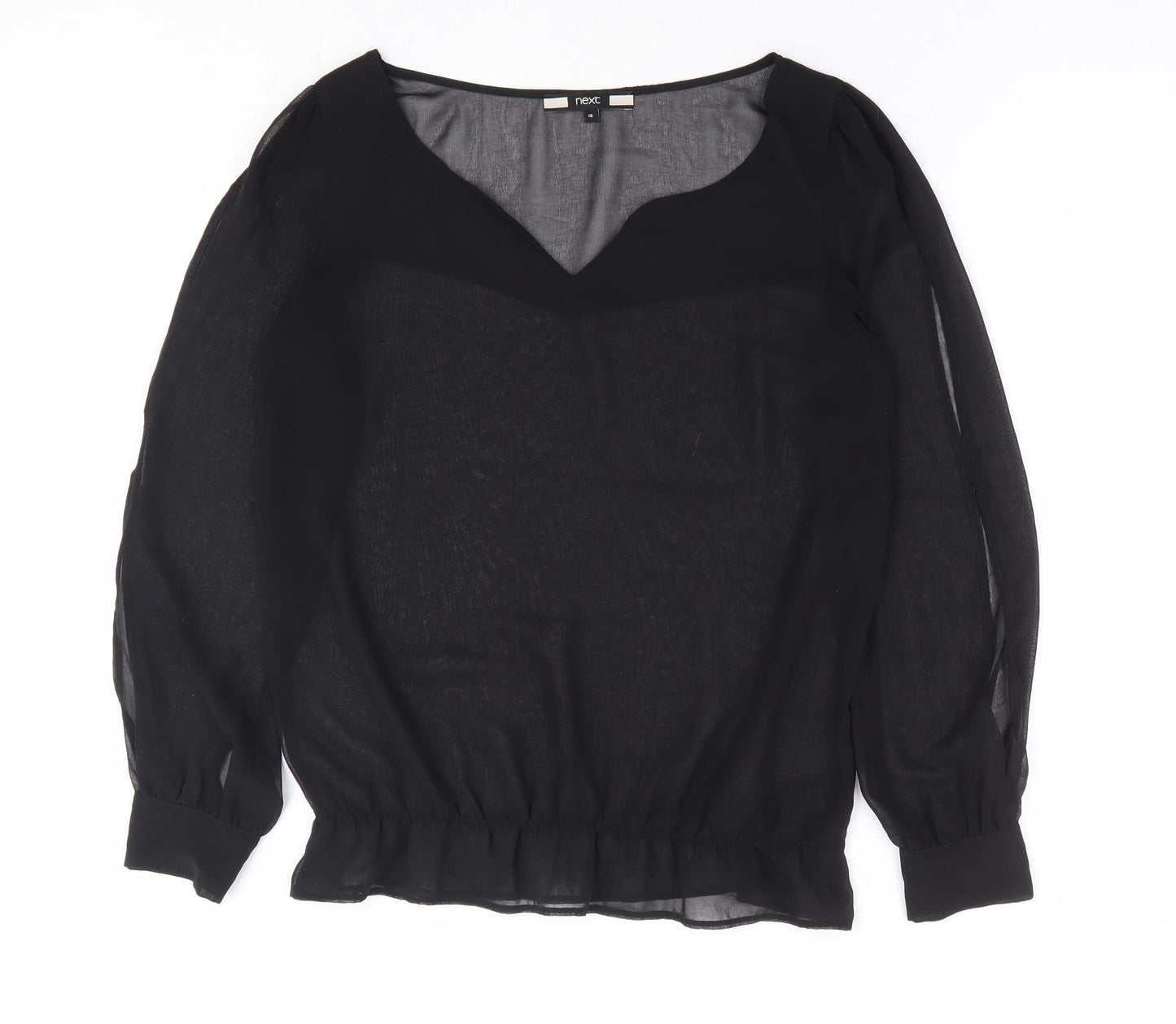 NEXT Womens Black Polyester Basic Blouse Size 10 V-Neck - Split Sleeve Detail