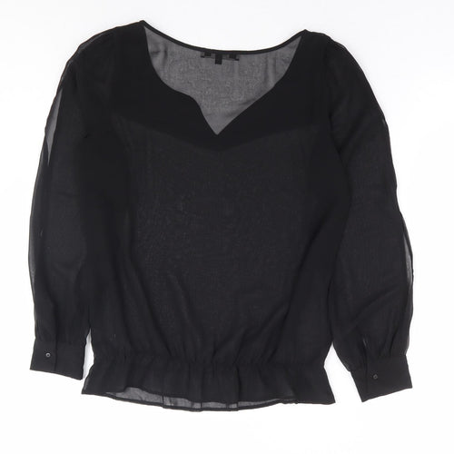 NEXT Womens Black Polyester Basic Blouse Size 10 V-Neck - Split Sleeve Detail