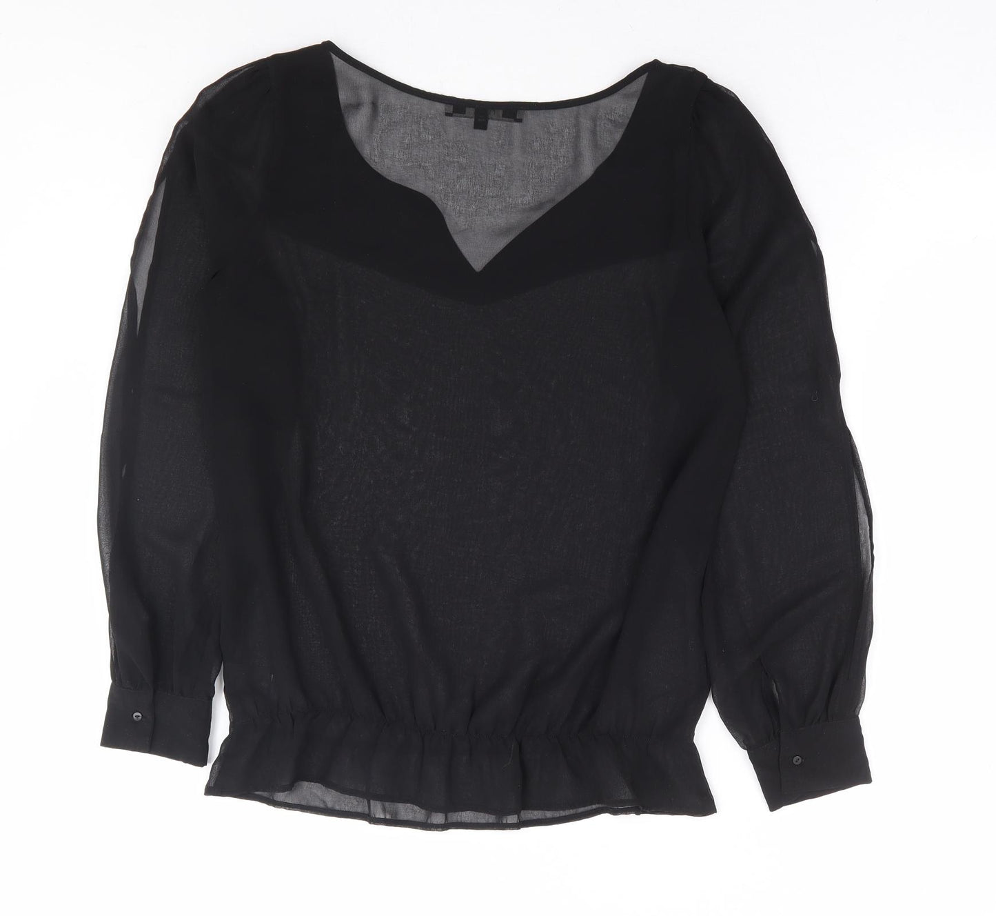 NEXT Womens Black Polyester Basic Blouse Size 10 V-Neck - Split Sleeve Detail