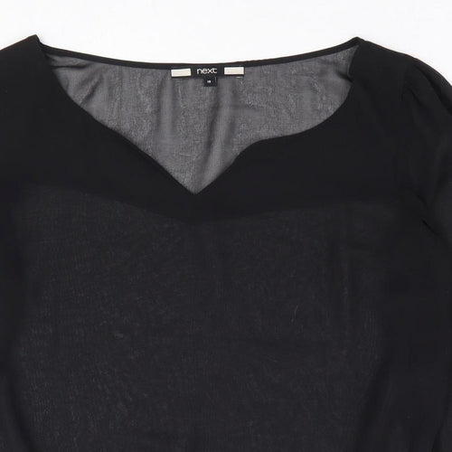 NEXT Womens Black Polyester Basic Blouse Size 10 V-Neck - Split Sleeve Detail