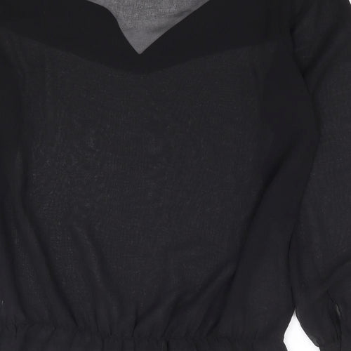 NEXT Womens Black Polyester Basic Blouse Size 10 V-Neck - Split Sleeve Detail