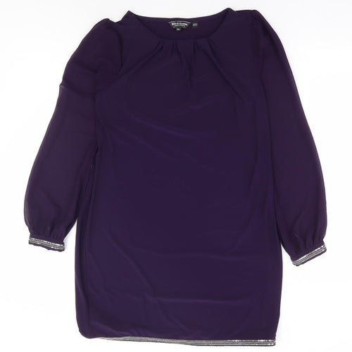 Billie & Blossom Womens Purple Polyester Shift Size 14 Round Neck Pullover - Chiffon Sleeve