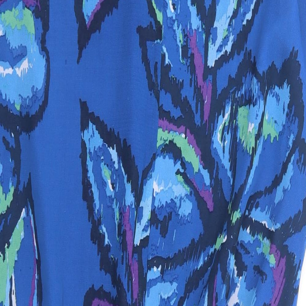 F&F Womens Blue Floral Polyester Basic Blouse Size 14 V-Neck - Hanky Hem