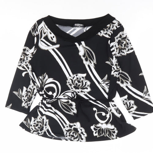 Saloos Collection Womens Black Floral Polyester Basic Blouse Size M V-Neck