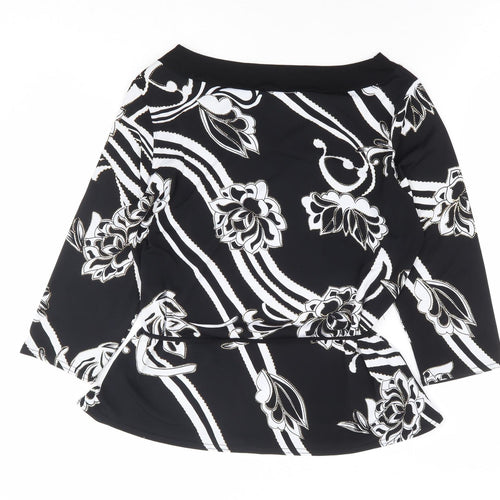 Saloos Collection Womens Black Floral Polyester Basic Blouse Size M V-Neck