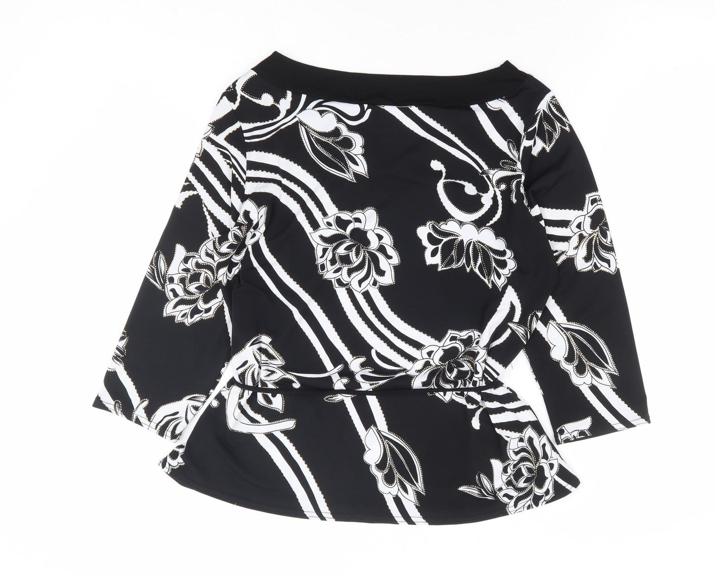 Saloos Collection Womens Black Floral Polyester Basic Blouse Size M V-Neck