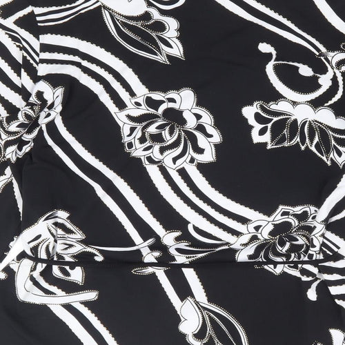 Saloos Collection Womens Black Floral Polyester Basic Blouse Size M V-Neck