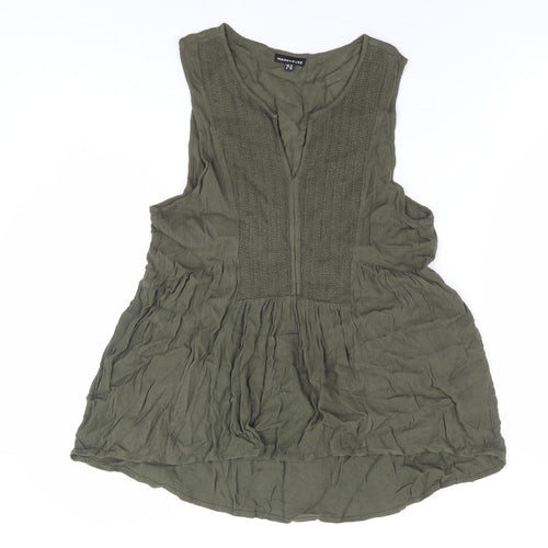 Warehouse Womens Green Viscose Basic Blouse Size 12 V-Neck