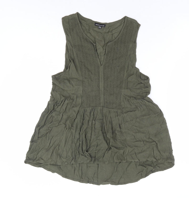 Warehouse Womens Green Viscose Basic Blouse Size 12 V-Neck