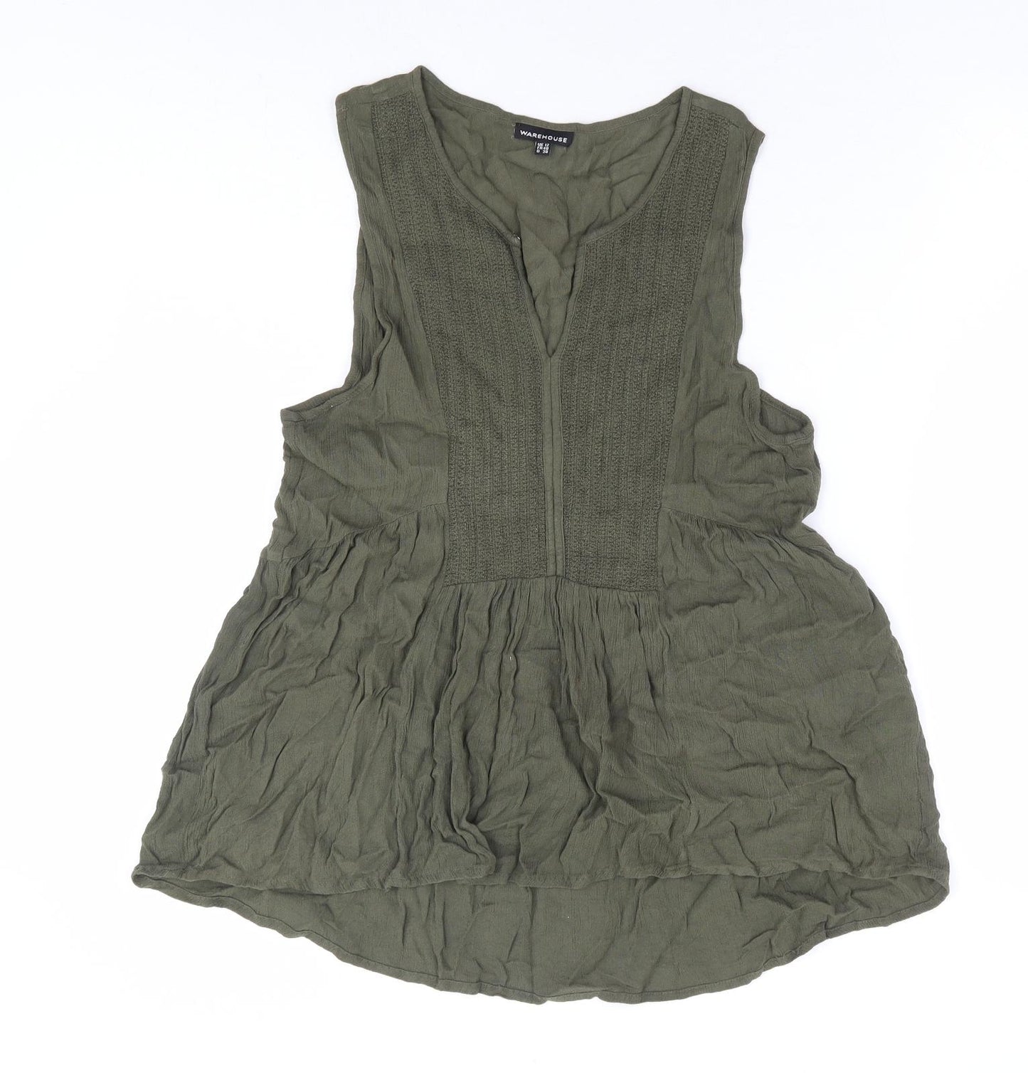 Warehouse Womens Green Viscose Basic Blouse Size 12 V-Neck