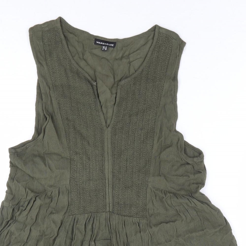 Warehouse Womens Green Viscose Basic Blouse Size 12 V-Neck