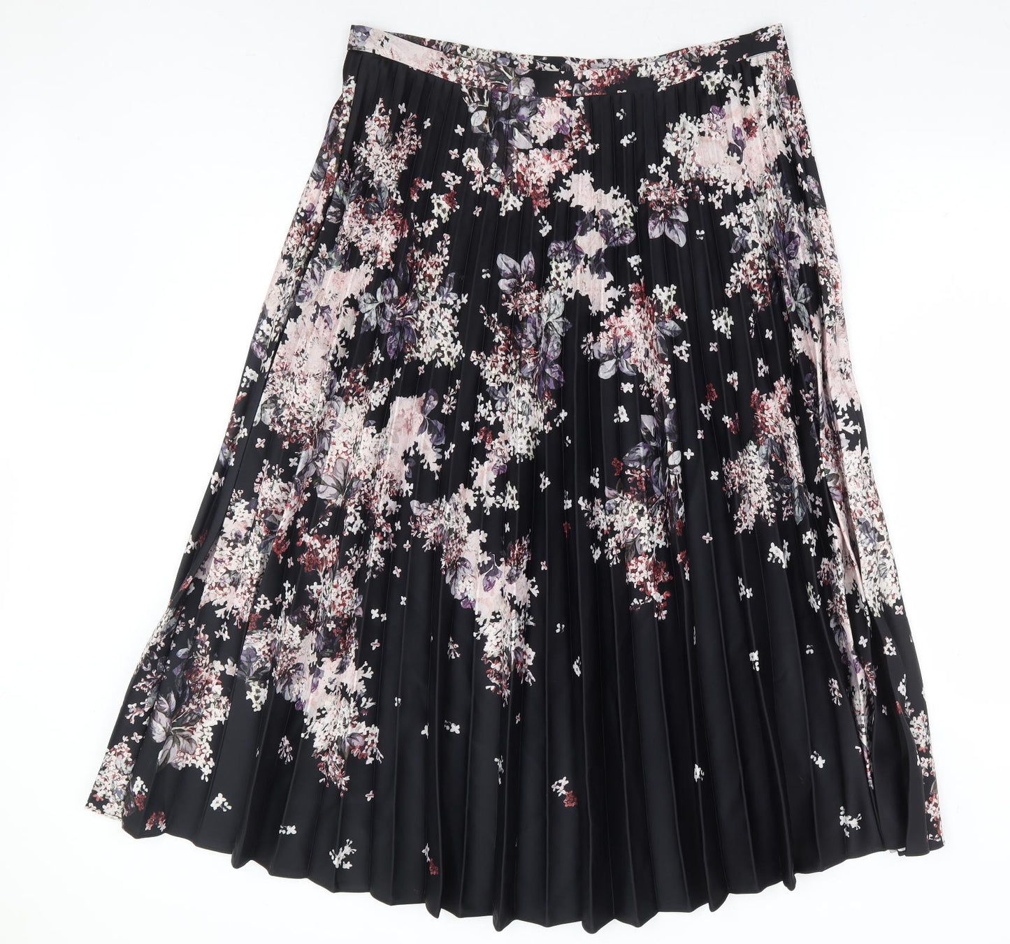 Modern Rarity Womens Black Floral Polyester Pleated Skirt Size 16 Zip