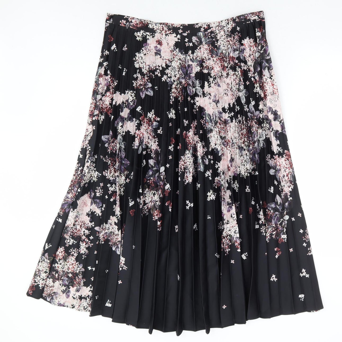 Modern Rarity Womens Black Floral Polyester Pleated Skirt Size 16 Zip