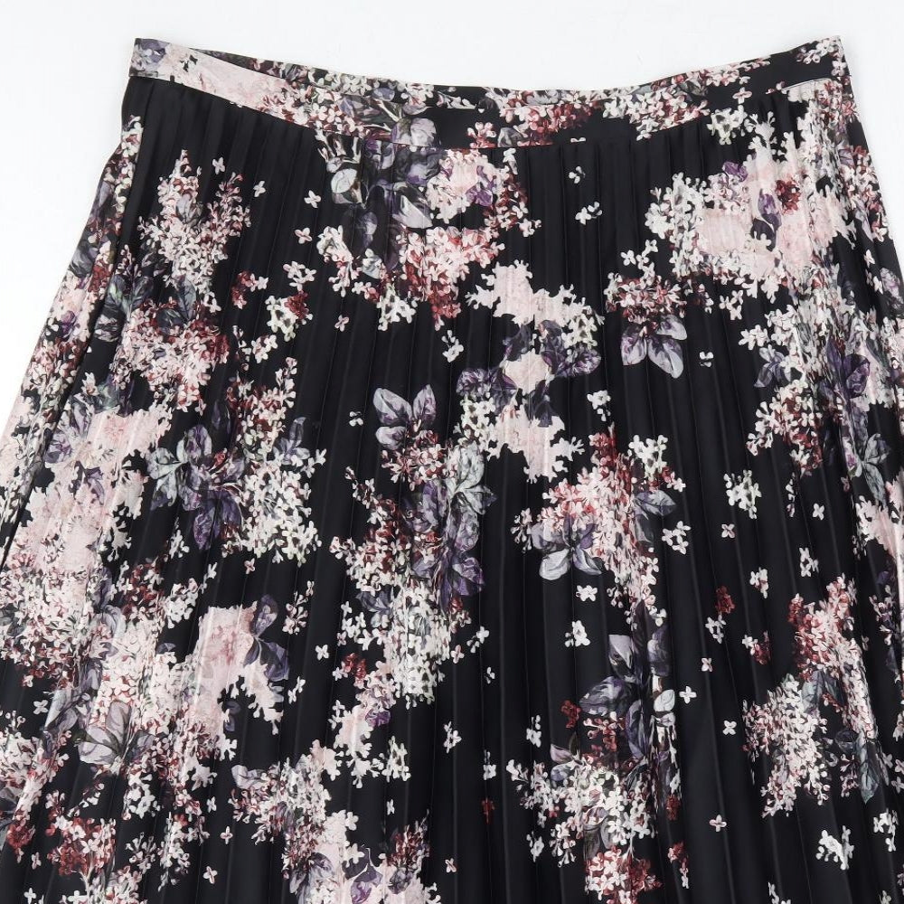 Modern Rarity Womens Black Floral Polyester Pleated Skirt Size 16 Zip