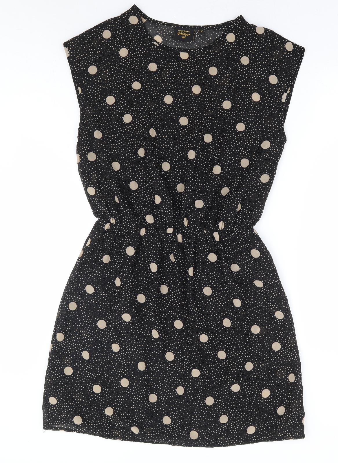 Goldigga Womens Black Polka Dot Polyester Fit & Flare Size 10 Round Neck Pullover