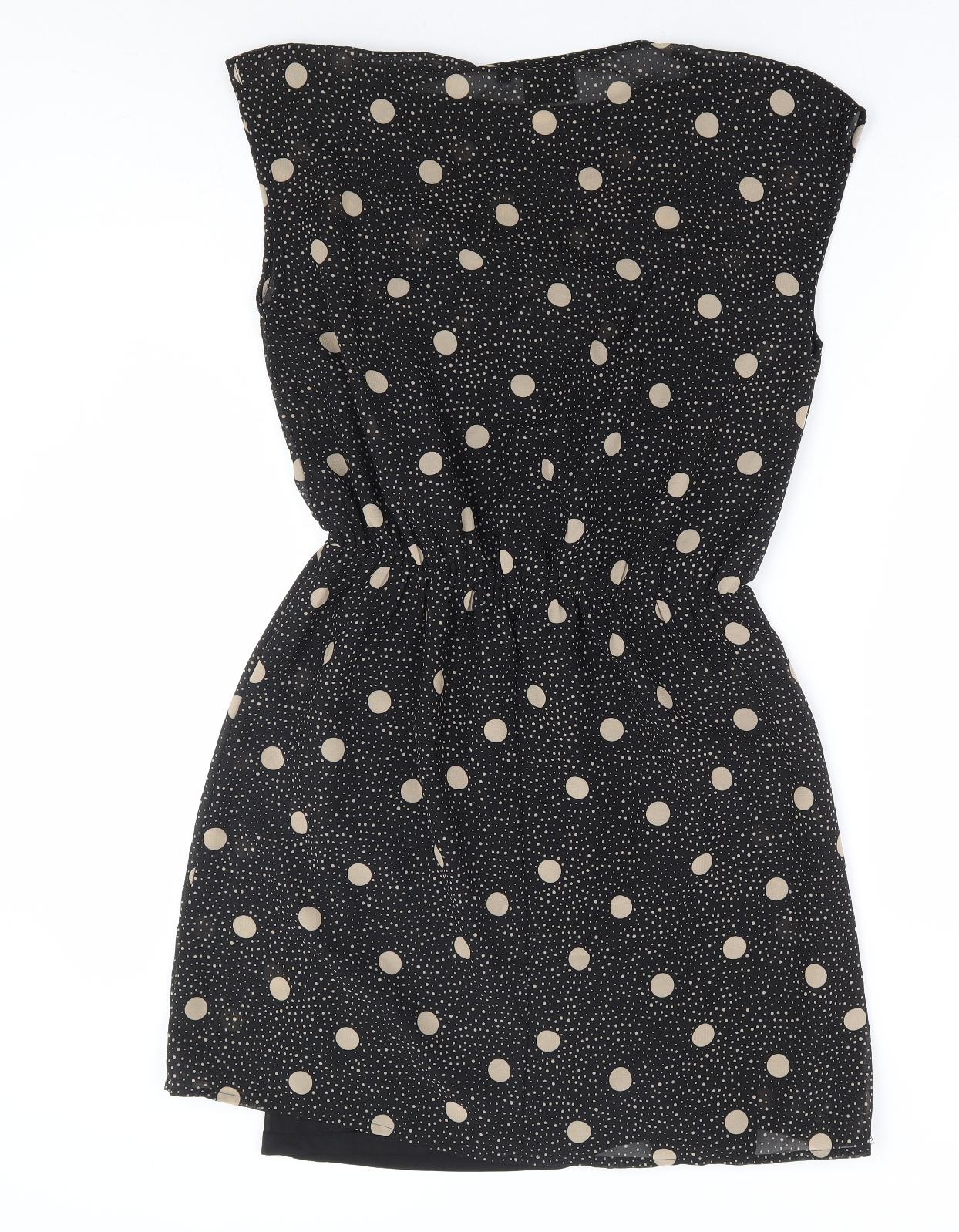 Goldigga Womens Black Polka Dot Polyester Fit & Flare Size 10 Round Neck Pullover