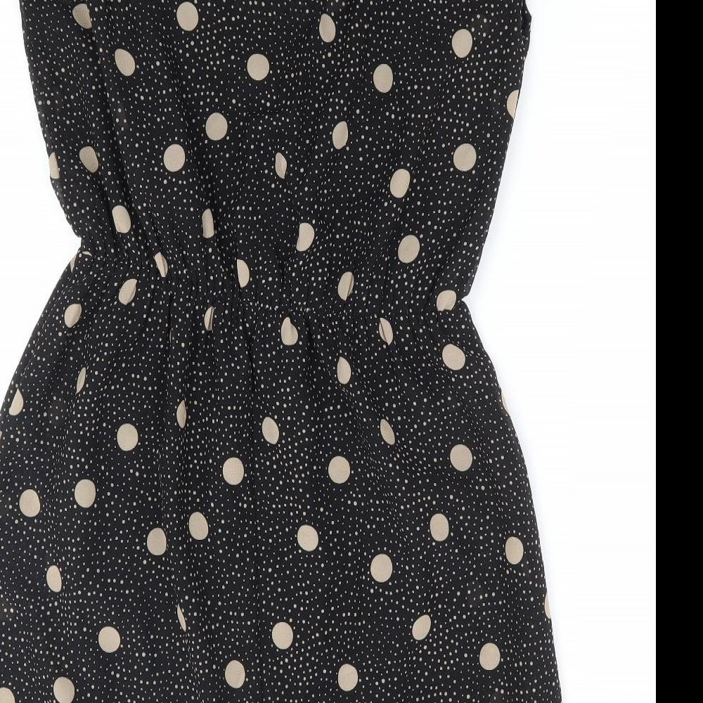 Goldigga Womens Black Polka Dot Polyester Fit & Flare Size 10 Round Neck Pullover