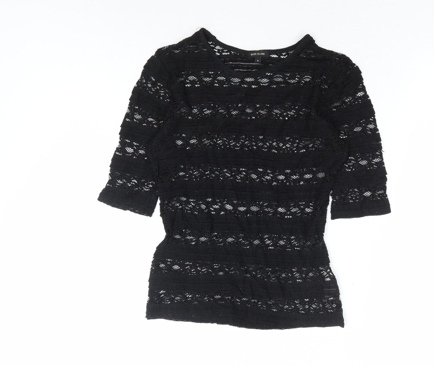 River Island Womens Black Polyamide Basic T-Shirt Size 8 Round Neck