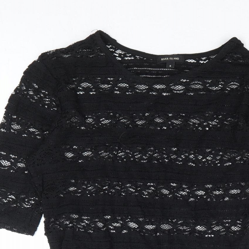 River Island Womens Black Polyamide Basic T-Shirt Size 8 Round Neck