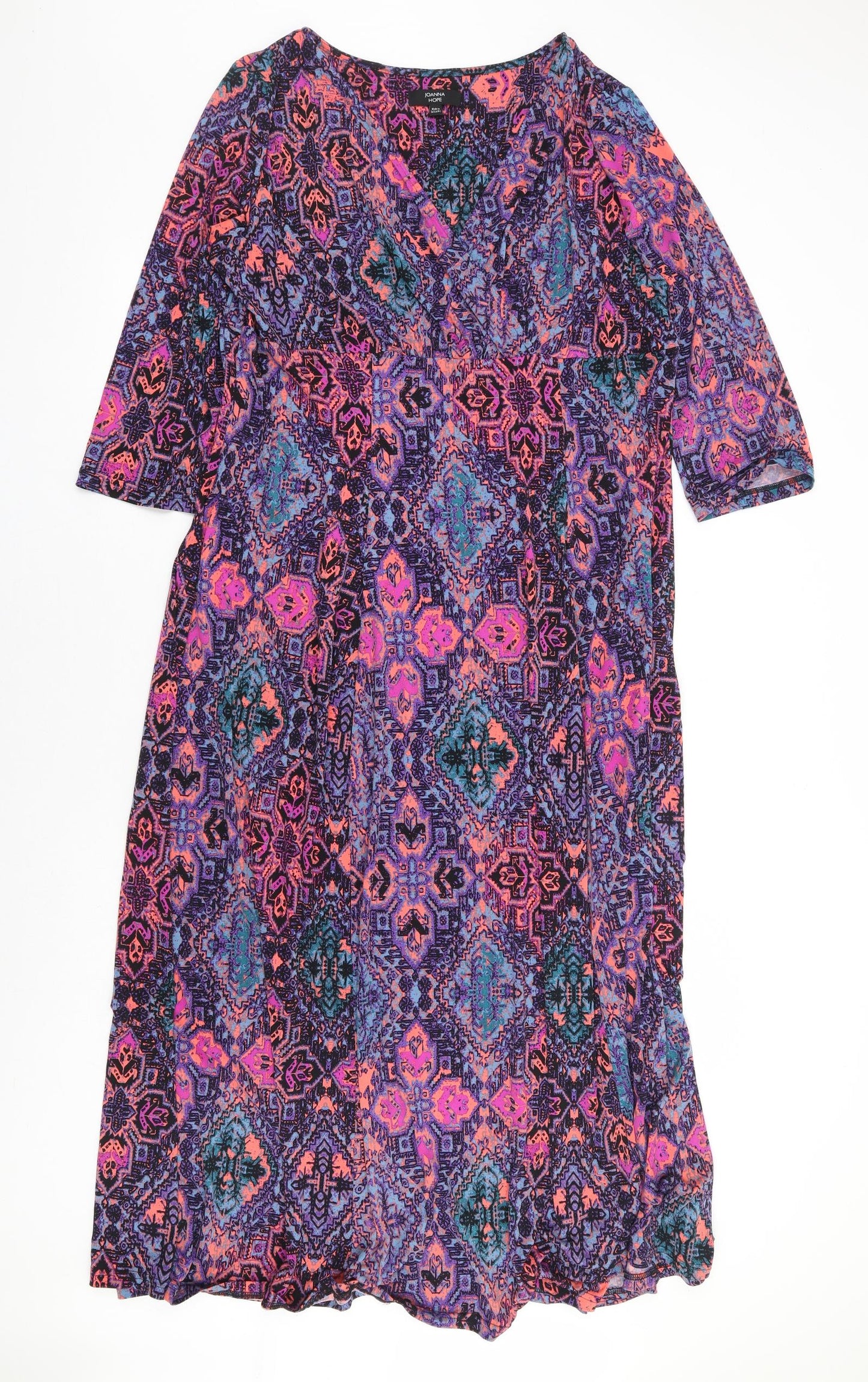 Joanna Hope Womens Multicoloured Geometric Polyester Maxi Size 20 V-Neck Pullover