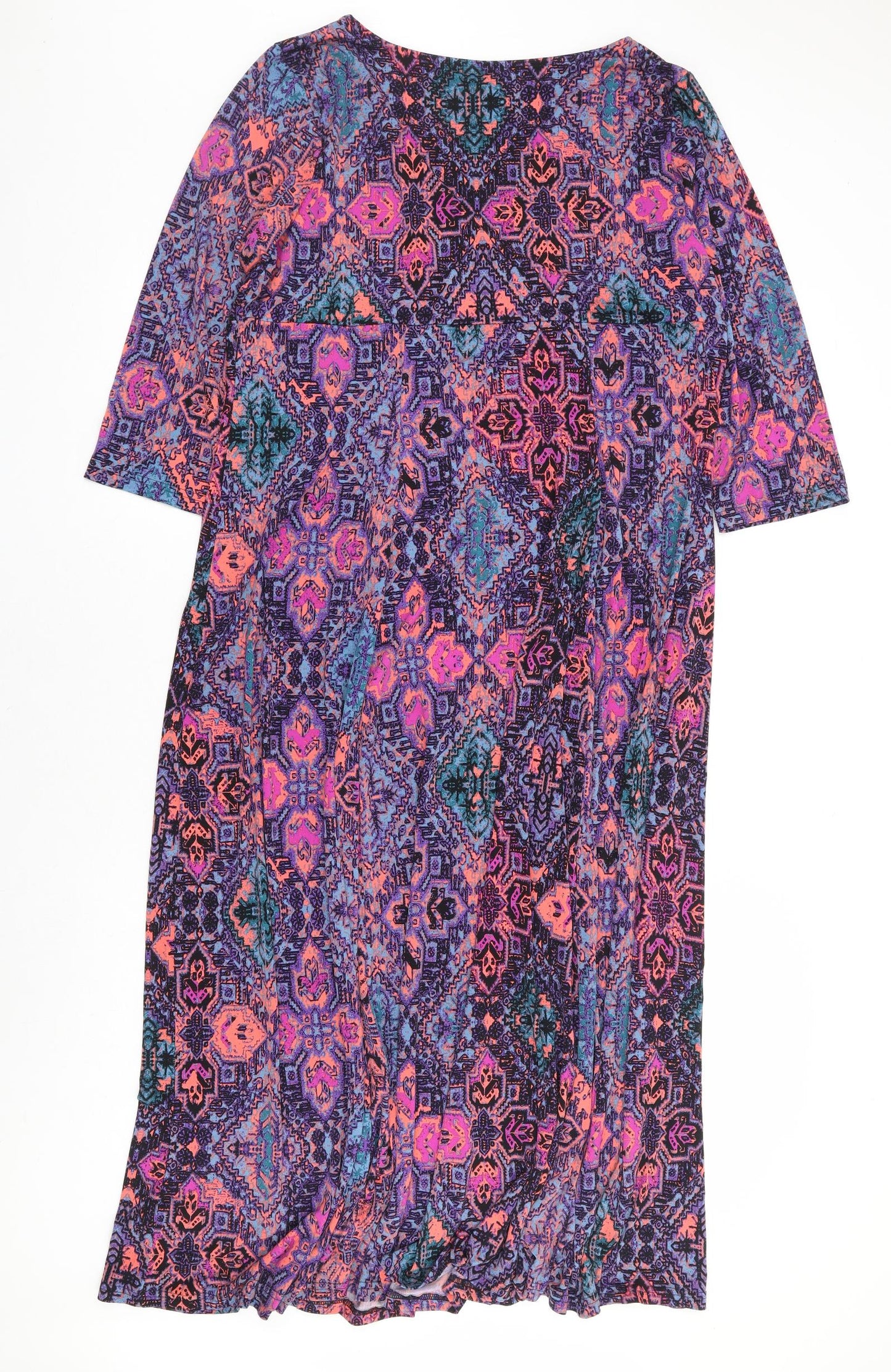 Joanna Hope Womens Multicoloured Geometric Polyester Maxi Size 20 V-Neck Pullover