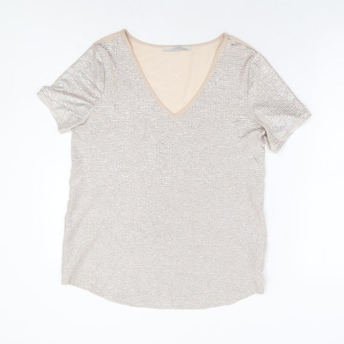 George Womens Beige Polyester Basic T-Shirt Size 10 V-Neck