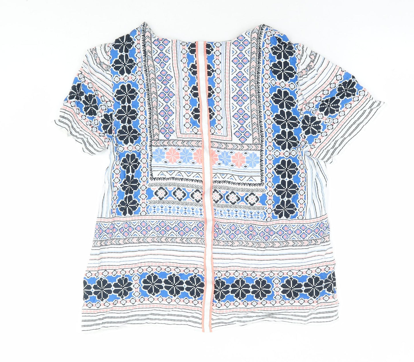 Oasis Womens Multicoloured Floral Viscose Basic T-Shirt Size 12 Round Neck