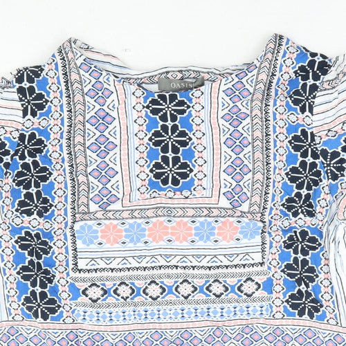 Oasis Womens Multicoloured Floral Viscose Basic T-Shirt Size 12 Round Neck