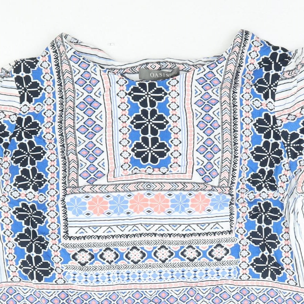 Oasis Womens Multicoloured Floral Viscose Basic T-Shirt Size 12 Round Neck