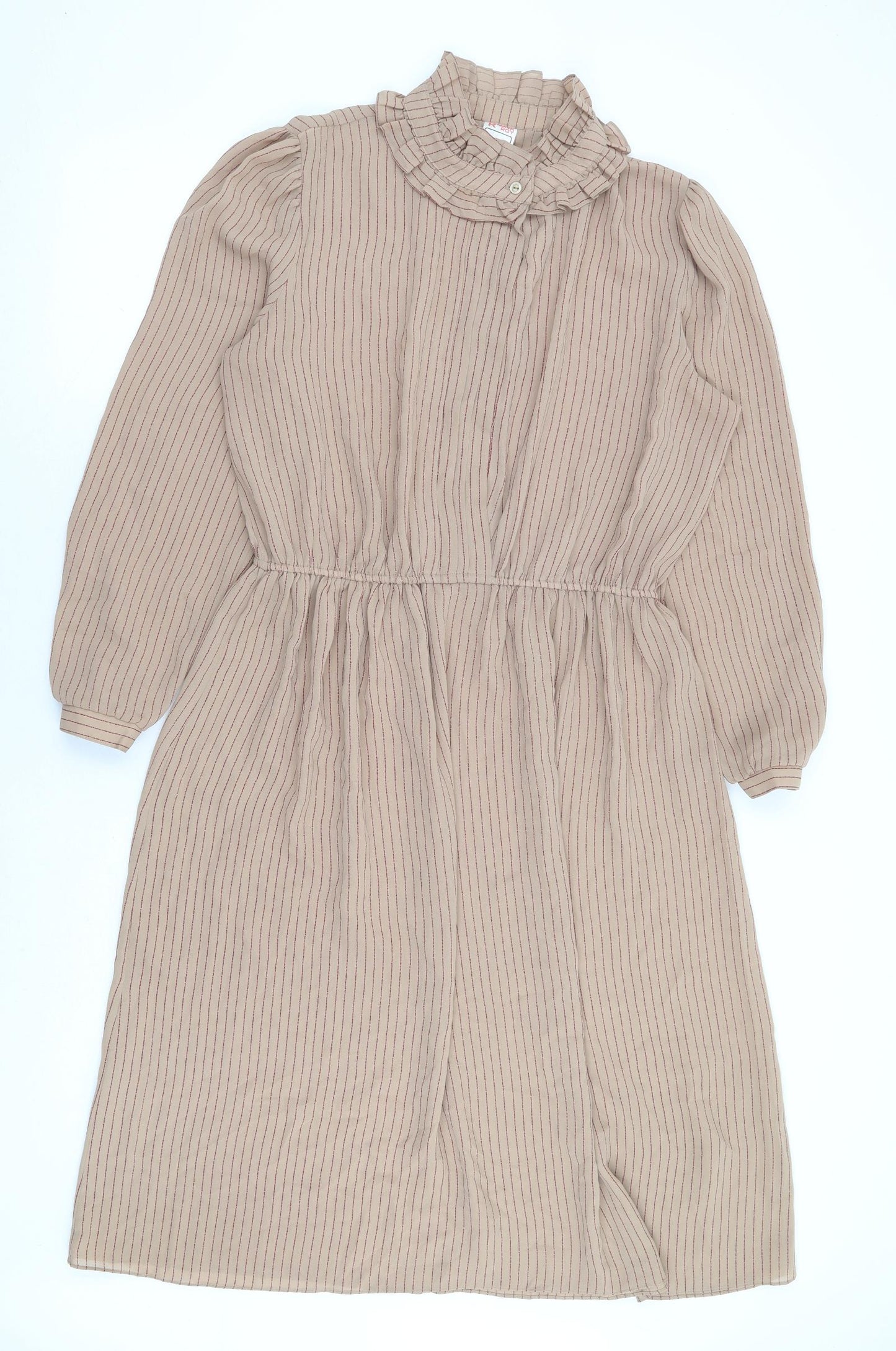 Rhona Roy Womens Brown Striped Polyester Shirt Dress Size 18 Crew Neck Button