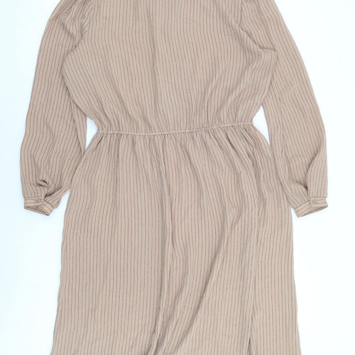 Rhona Roy Womens Brown Striped Polyester Shirt Dress Size 18 Crew Neck Button