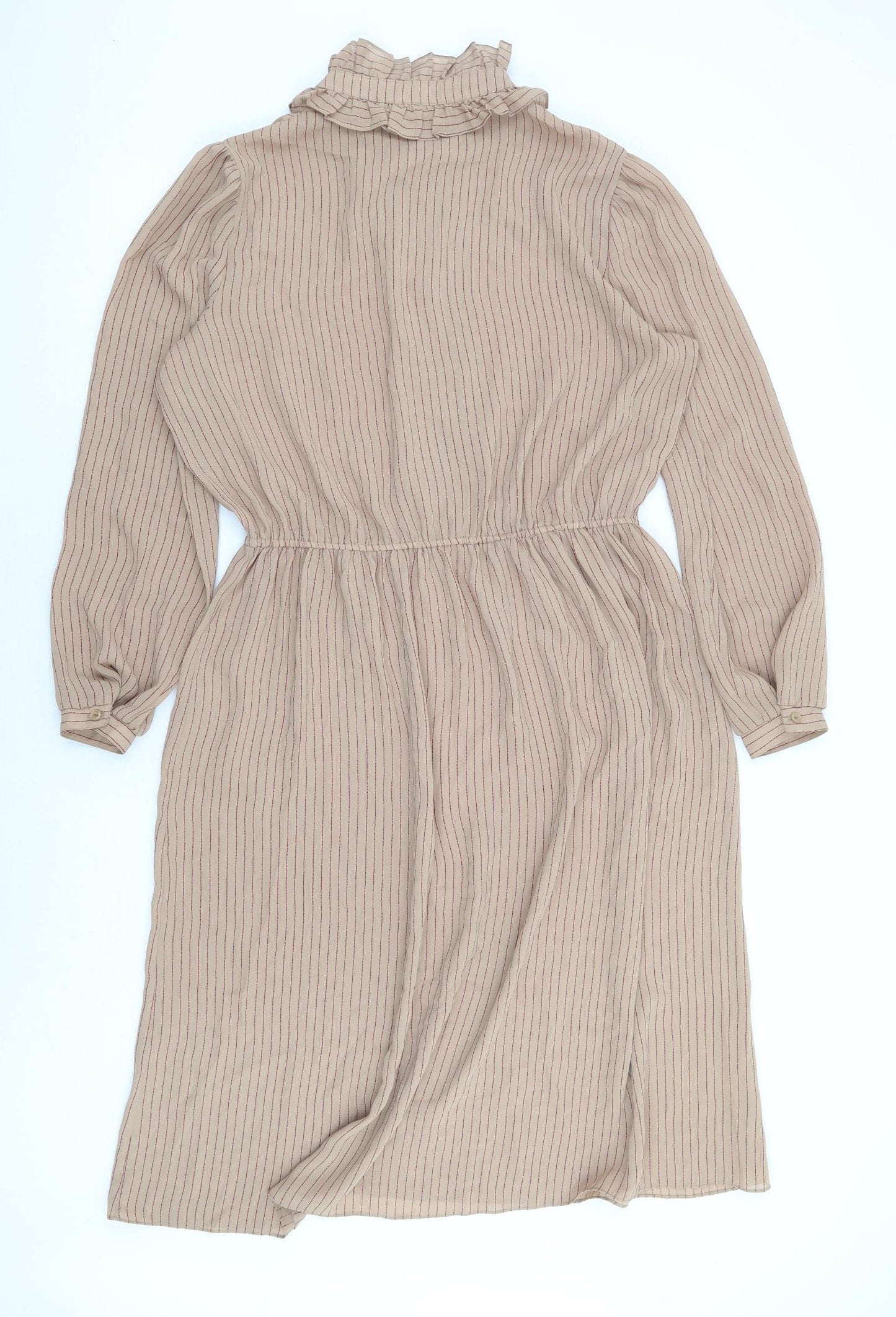 Rhona Roy Womens Brown Striped Polyester Shirt Dress Size 18 Crew Neck Button