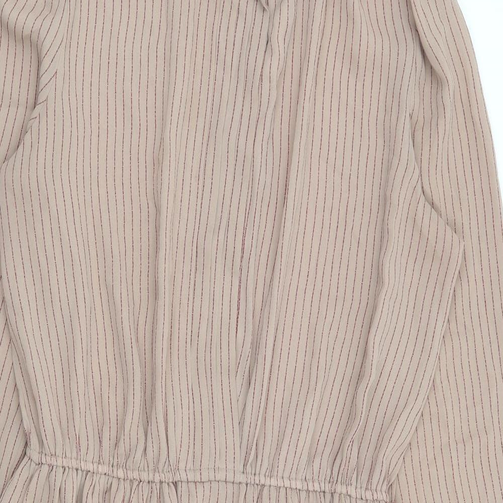 Rhona Roy Womens Brown Striped Polyester Shirt Dress Size 18 Crew Neck Button