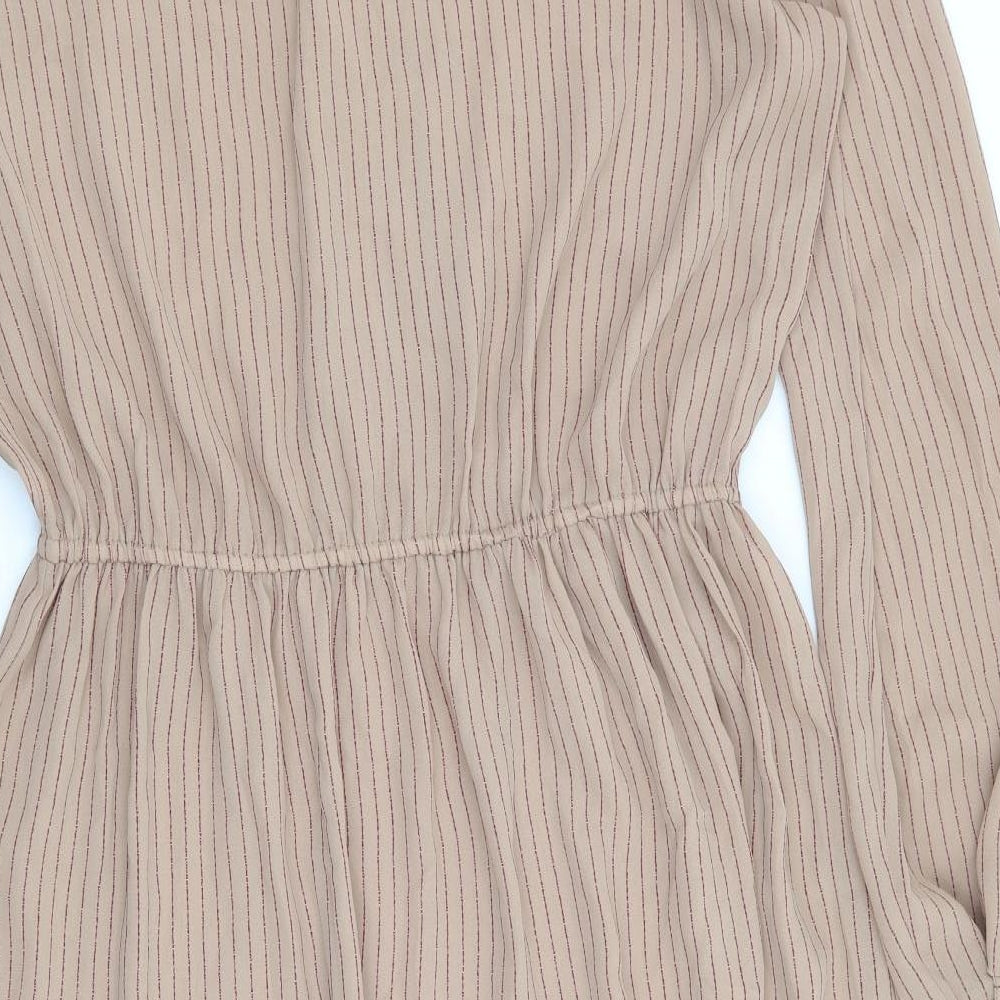 Rhona Roy Womens Brown Striped Polyester Shirt Dress Size 18 Crew Neck Button