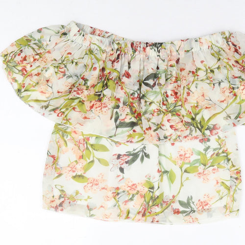 Parisian Collection Womens White Floral Polyester Basic Blouse Size 10 Off the Shoulder - Bardot