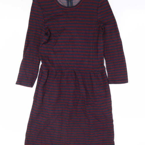 Jack Wills Womens Blue Striped Viscose Fit & Flare Size 8 Round Neck Zip