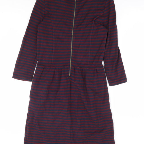 Jack Wills Womens Blue Striped Viscose Fit & Flare Size 8 Round Neck Zip