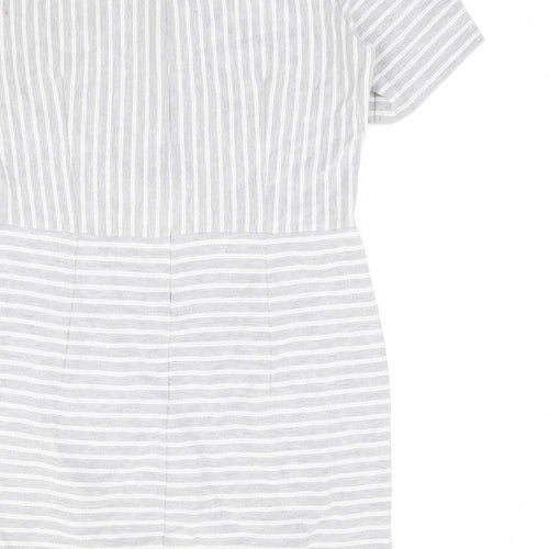 Warehouse Womens Grey Striped Polyester A-Line Size 14 Round Neck Zip - Ribbed