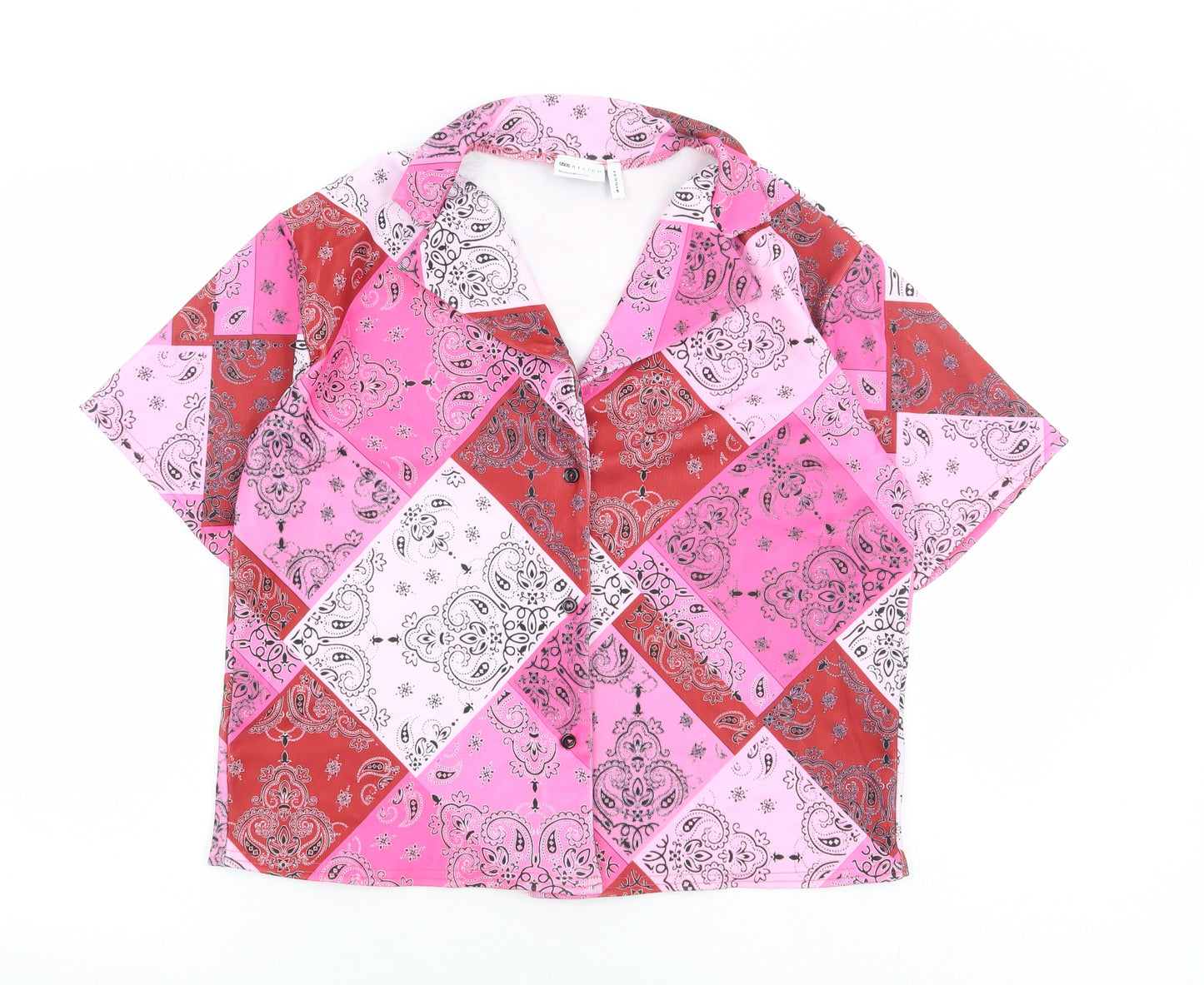 ASOS Womens Pink Floral Polyester Basic Button-Up Size 6 Collared - Box Fit Shirt