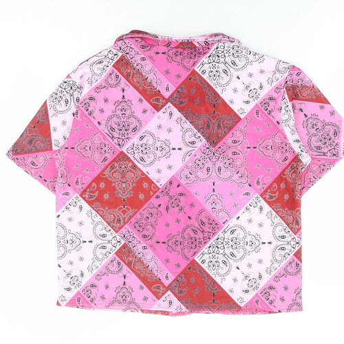 ASOS Womens Pink Floral Polyester Basic Button-Up Size 6 Collared - Box Fit Shirt