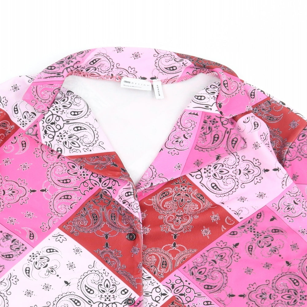 ASOS Womens Pink Floral Polyester Basic Button-Up Size 6 Collared - Box Fit Shirt