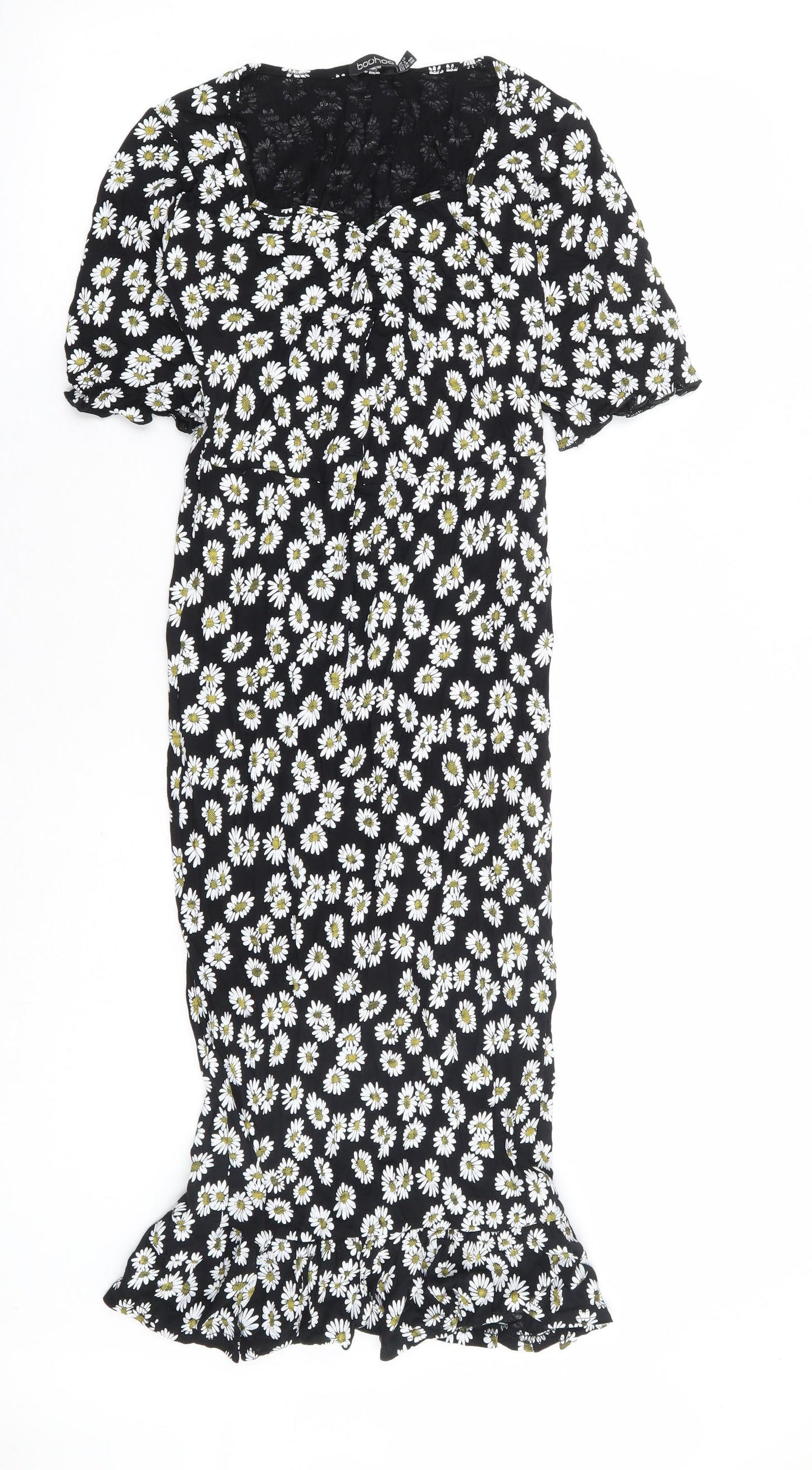 Boohoo Womens Black Floral Viscose Mermaid Size 12 Sweetheart Pullover - Daisy