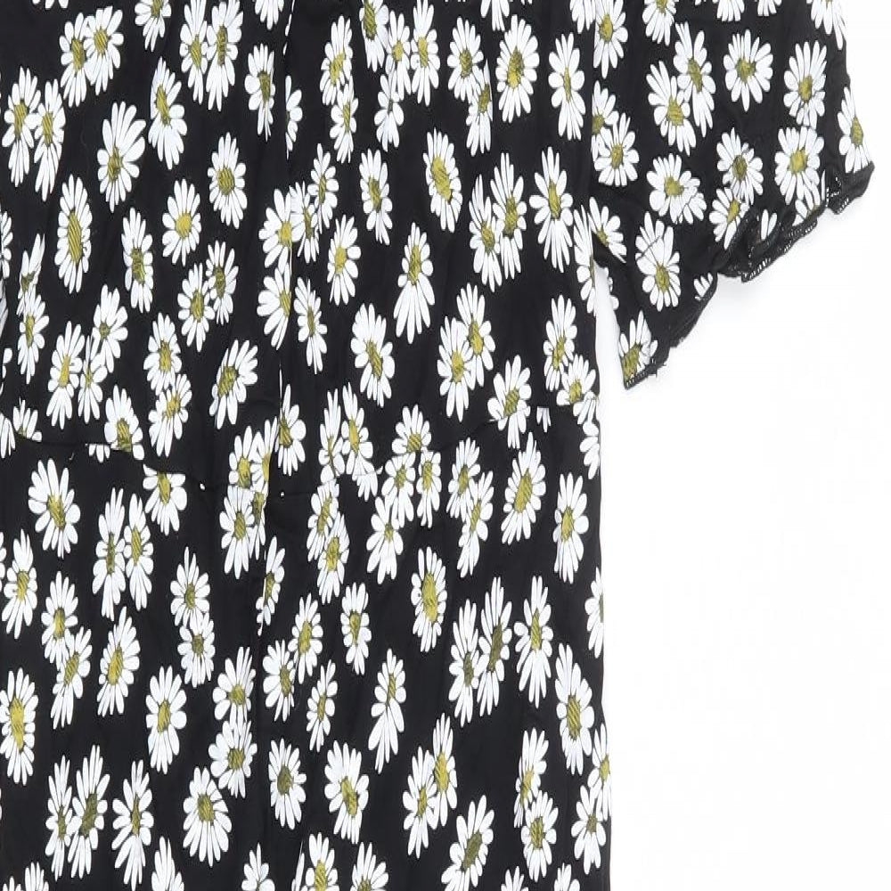 Boohoo Womens Black Floral Viscose Mermaid Size 12 Sweetheart Pullover - Daisy